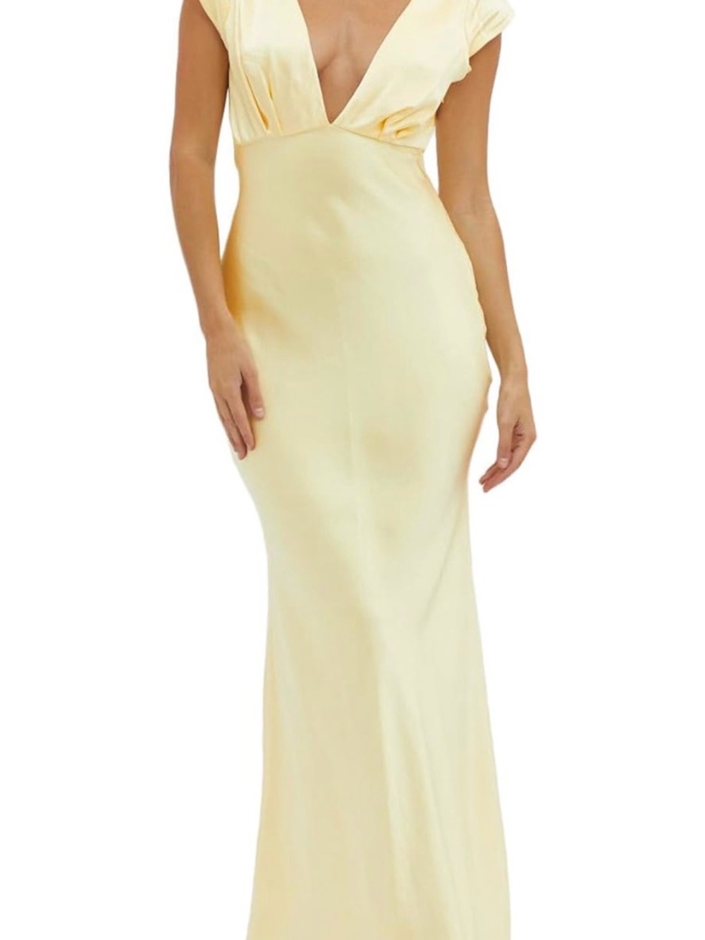 Elegant Yellow V-Neck Satin Evening Dress